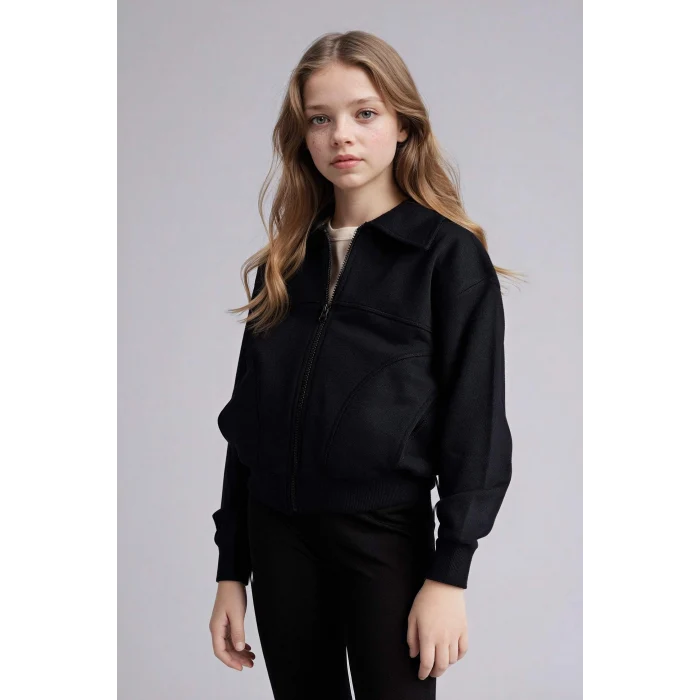 Defacto G6822A8BK81 Siyah Fermuarlı Hırka Kız Çocuk