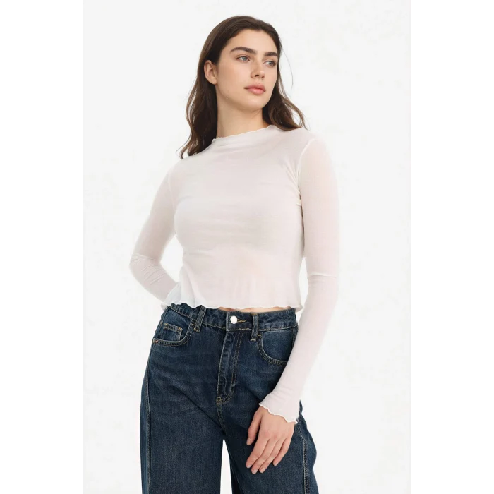 Defacto G8122AXWT32 Beyaz Fıtted Yarım Balıkçı Yaka Tişört