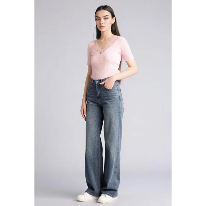 Defacto G9665AXPN453 Pembe %100 Pamuk Slım Fıt Fıtilli Kaşkorse Tişört