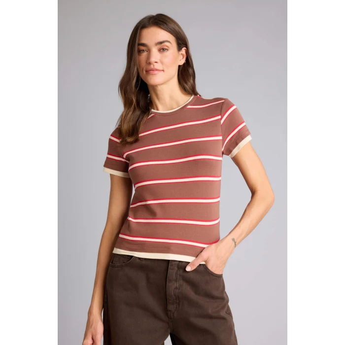 Defacto G9545AXBN525 Kahve Regular Fıt Bisiklet Yaka Ribana Kısa Kollu Tişört