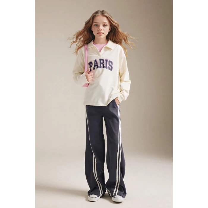 Defacto G8460A8ER99 Ekru Baskılı Sweatshırt Tişört Kız Çocuk