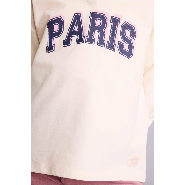 Defacto G8460A8ER99 Ekru Baskılı Sweatshırt Tişört Kız Çocuk