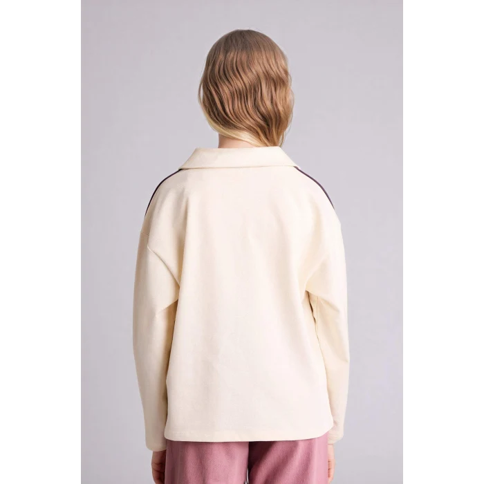 Defacto G8460A8ER99 Ekru Baskılı Sweatshırt Tişört Kız Çocuk