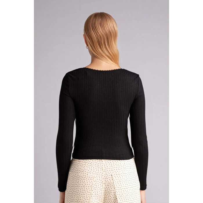 Defacto G9722AXBK81 Siyah Fıtted U Yaka Uzun Kollu Tişört