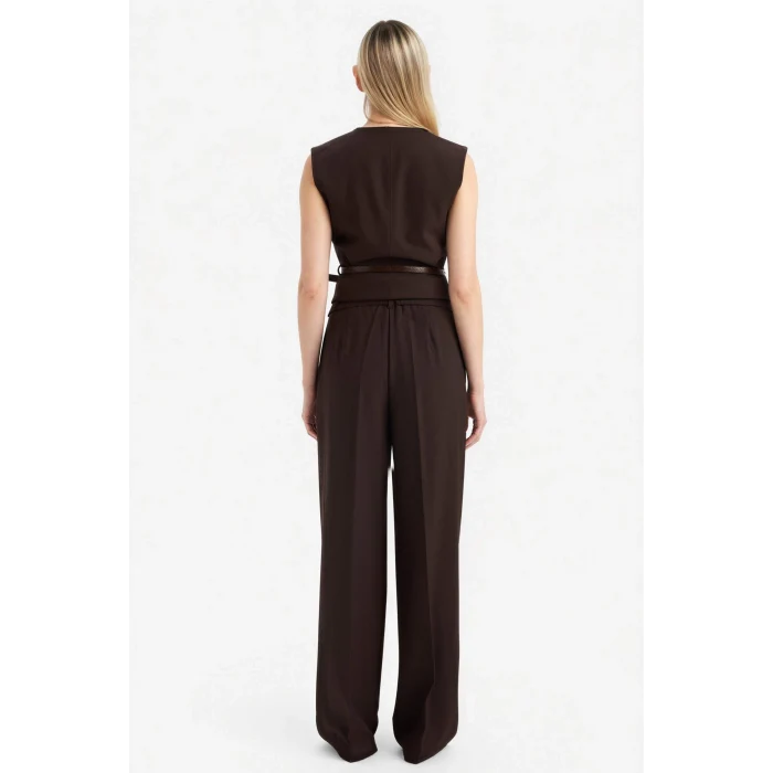 Defacto E7238AXBN473 Kahve Straıght Fıt Fermuarlı Yüksek Bel Standart Boy Pantolon