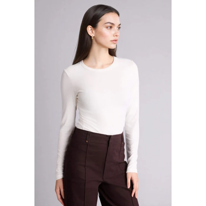 Defacto G8729AXER105 Ekru Slım Fıt Basıc Tişört