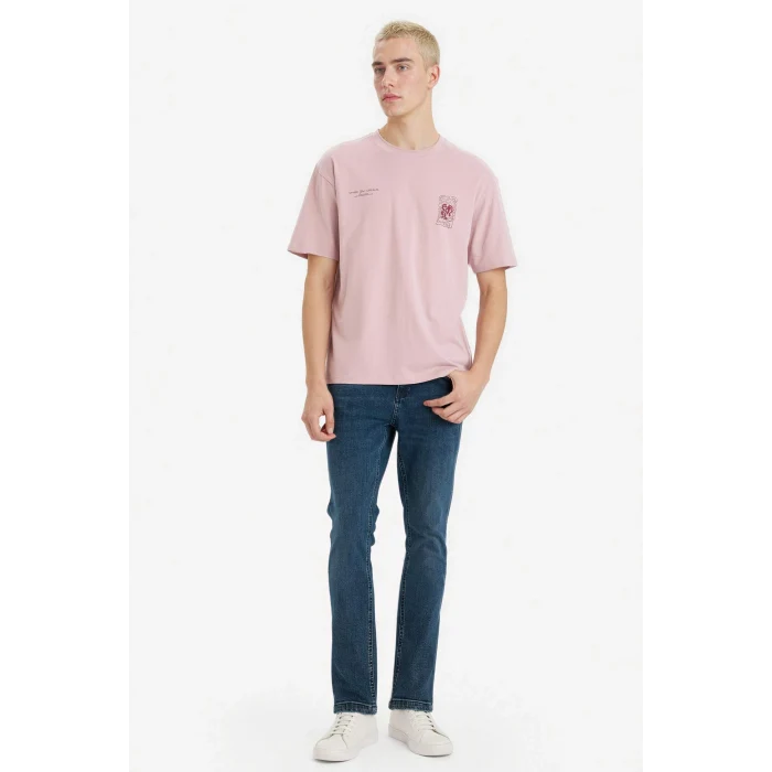 Defacto F9926AXBR503 Bordo %100 Pamuk Boxy Fit Baskılı Tişört