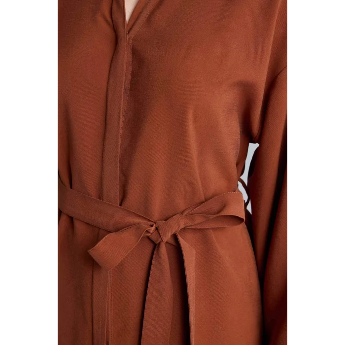 Defacto G9137AXBN312 Kahve Relax Fıt Gömlek Yaka Uzun Kollu Gömlek