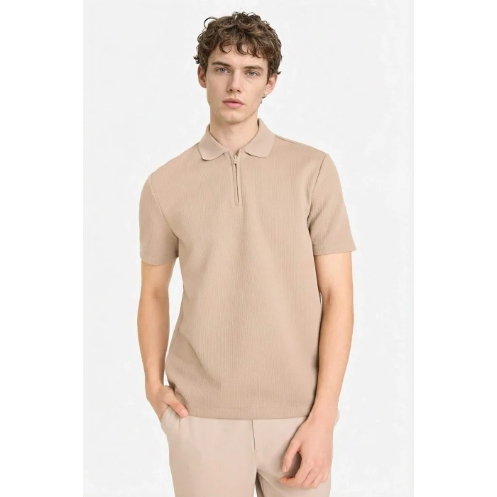 Defacto D7227AXBG216 Bej Regular Fıt Polo Yaka Kısa Kollu Polo Tişört