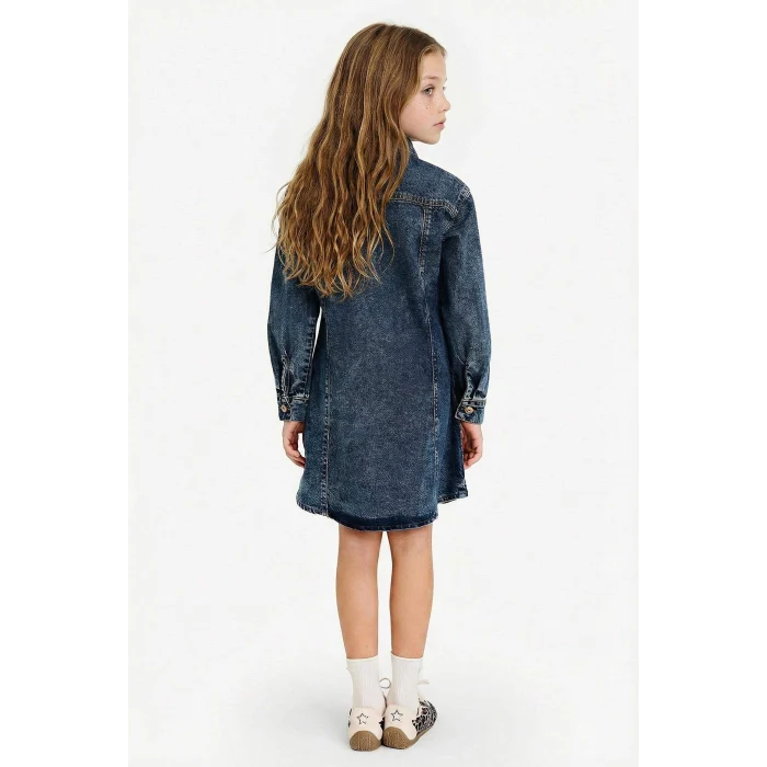 Defacto G6931A8NM28 Mavi Patchlı Nakışlı Jean Elbise Kız Çocuk