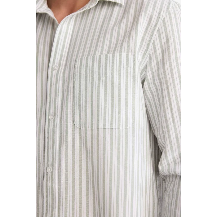 Defacto D6101AXKH422 Haki %100 Pamuk Çizgili Gömlek