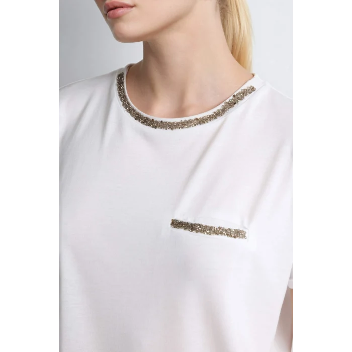 Defacto K7701AZER105 Ekru Bisiklet Yaka Kısa Kollu Tişört