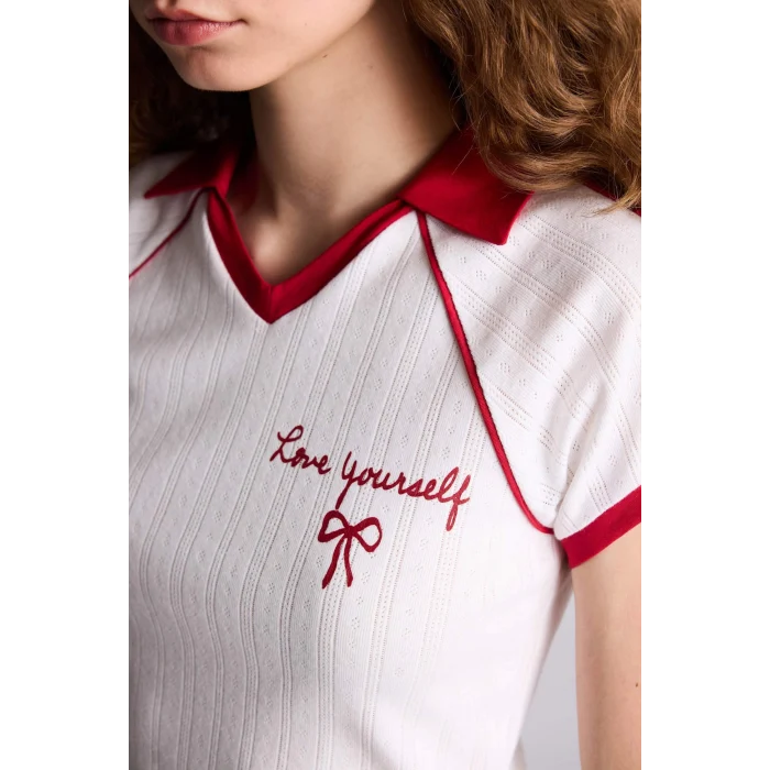 Defacto G2479AXWT32 Beyaz Fıtted Baskılı Kısa Kollu Tişört