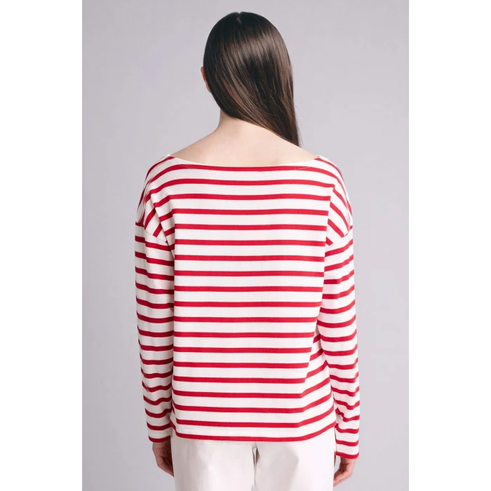 Defacto G7861AXRD79 Kırmızı %100 Pamuk Relax Fıt Kayık Yaka Premium Çizgili Tişört