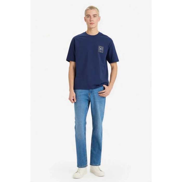 Defacto F8026AXNV241 Lacivert %100 Pamuk Boxy Fit Baskılı Tişört