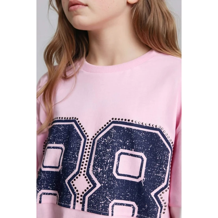 Defacto G8643A8PN171 Pembe Desenli Penye Tişört Kız Çocuk