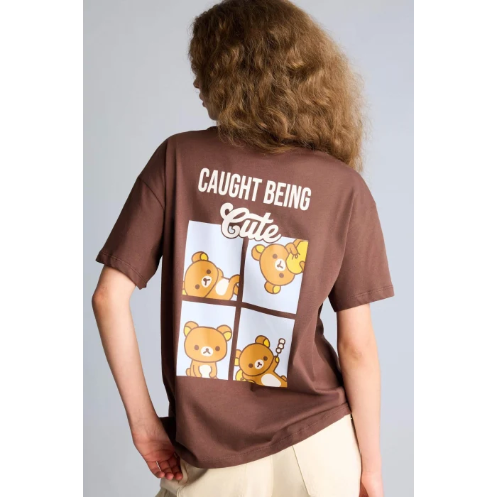 Defacto H0260AXBN334 Kahve Rilakkuma Oversıze Sırt Baskılı Tişört