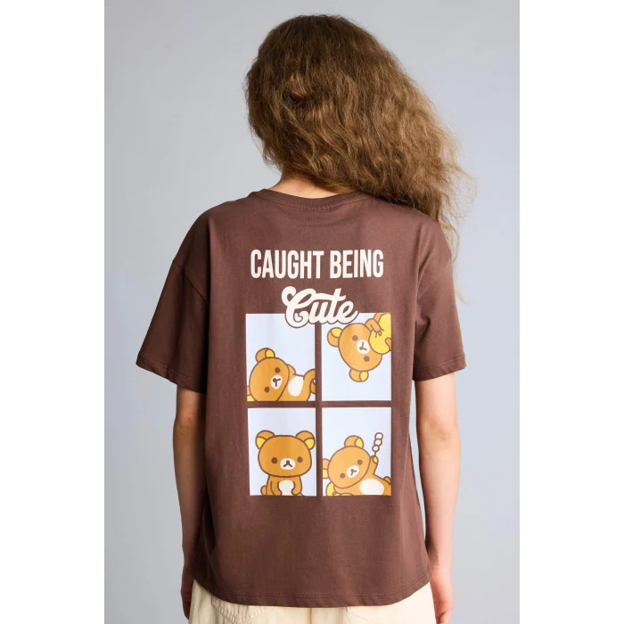 Defacto H0260AXBN334 Kahve Rilakkuma Oversıze Sırt Baskılı Tişört