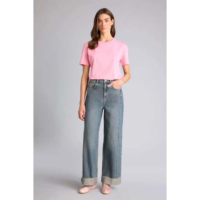 Defacto W9584AZPN161 Pembe Regular Fıt Basıc Penye Tişört