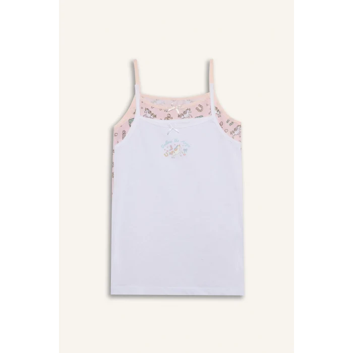 Defacto G8492A8PN190 Pembe %100 Pamuklu Unıcorn Baskılı 2li Atlet Kız Çocuk