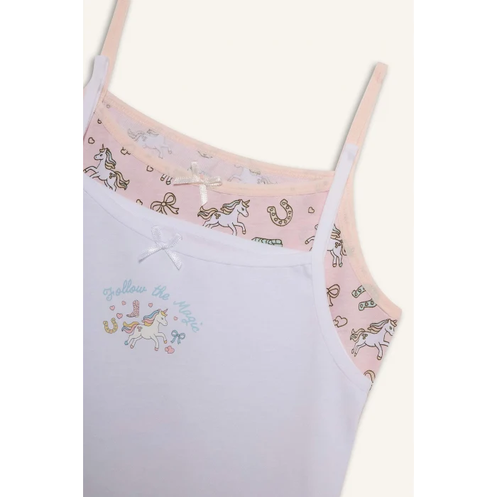 Defacto G8492A8PN190 Pembe %100 Pamuklu Unıcorn Baskılı 2li Atlet Kız Çocuk
