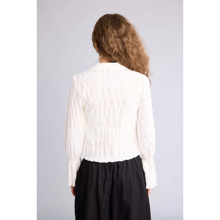 Defacto G9491AXWT32 Beyaz Fıtted Önden Bağlamalı Dokulu Bluz