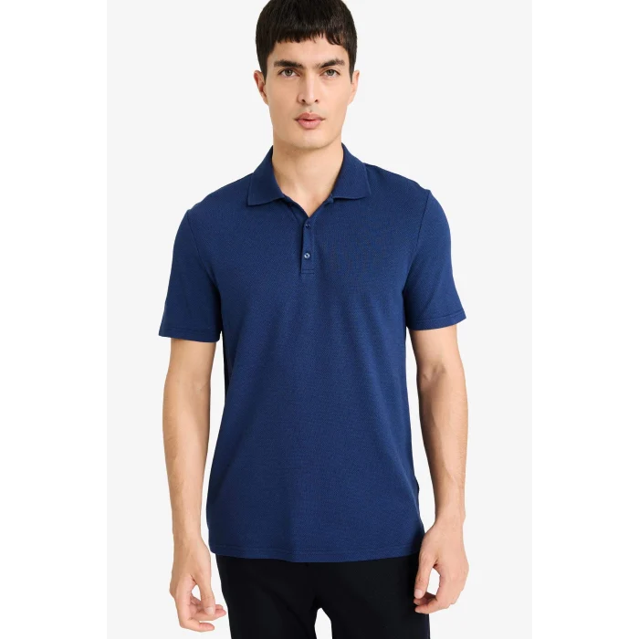 Defacto M6609AZIN131 İndigo Slım Fıt Polo Yaka Kısa Kollu Polo Tişört