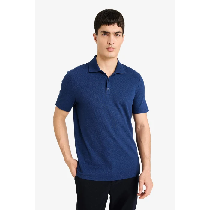 Defacto M6609AZIN131 İndigo Slım Fıt Polo Yaka Kısa Kollu Polo Tişört