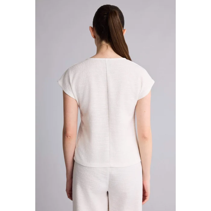 Defacto H0561AXER105 Ekru Regular Fıt V Yaka Kısa Kollu Tişört