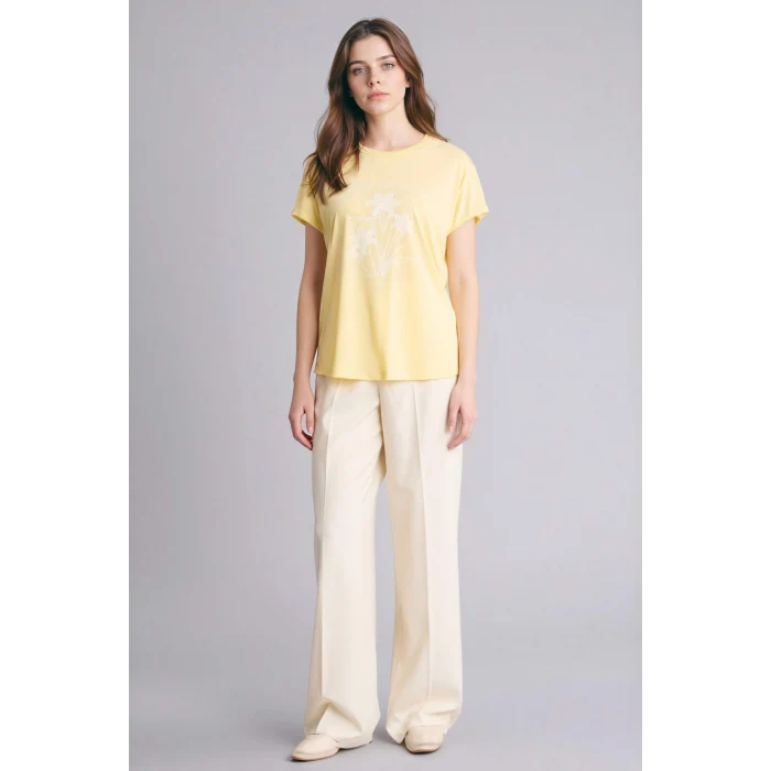 Defacto G9258AXYL507 Sarı Bisiklet Yaka Çiçekli Kısa Kollu Tişört