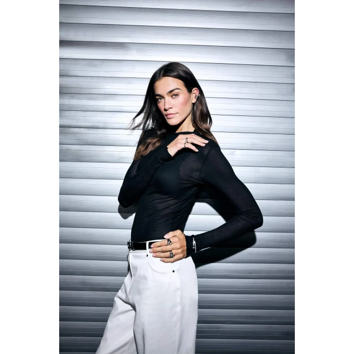 Defacto G7804AXBK81 Siyah Slım Fıt Ribana Tişört