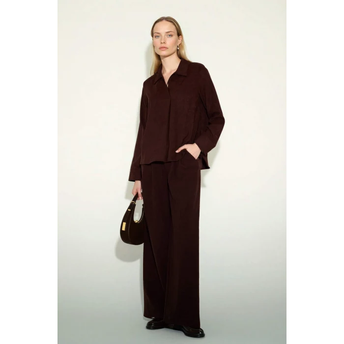 Defacto G7435AXBN328 Kahve Straıght Wıde Geniş Paça Süet Pantolon