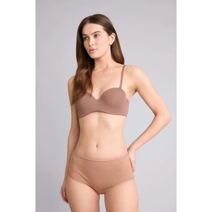 Defacto Y3730AZBN307 Kahve Micro Kaplı Yarım Dolgulu Balenli Straplez Sütyen