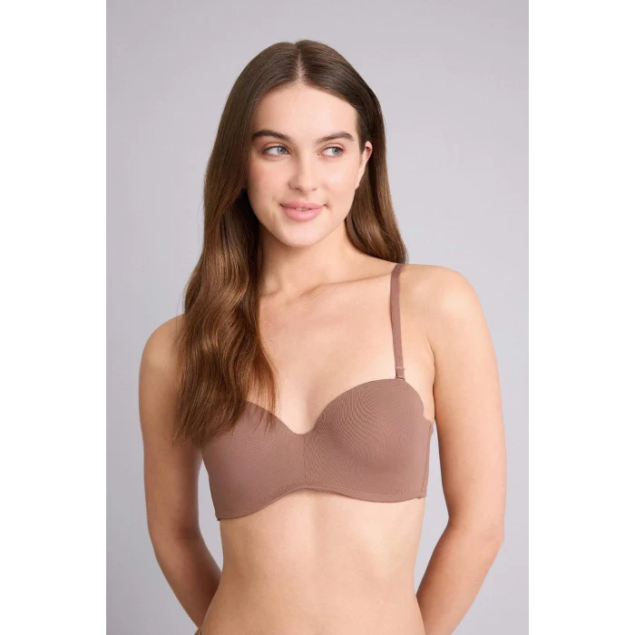 Defacto Y3730AZBN307 Kahve Micro Kaplı Yarım Dolgulu Balenli Straplez Sütyen