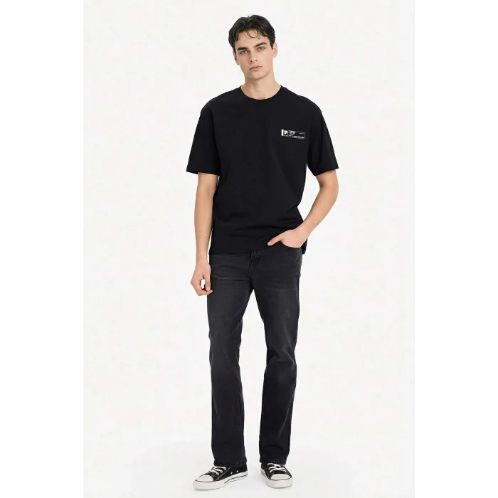 Defacto F8170AXBK81 Siyah %100 Pamuk Boxy Fit Baskılı Tişört