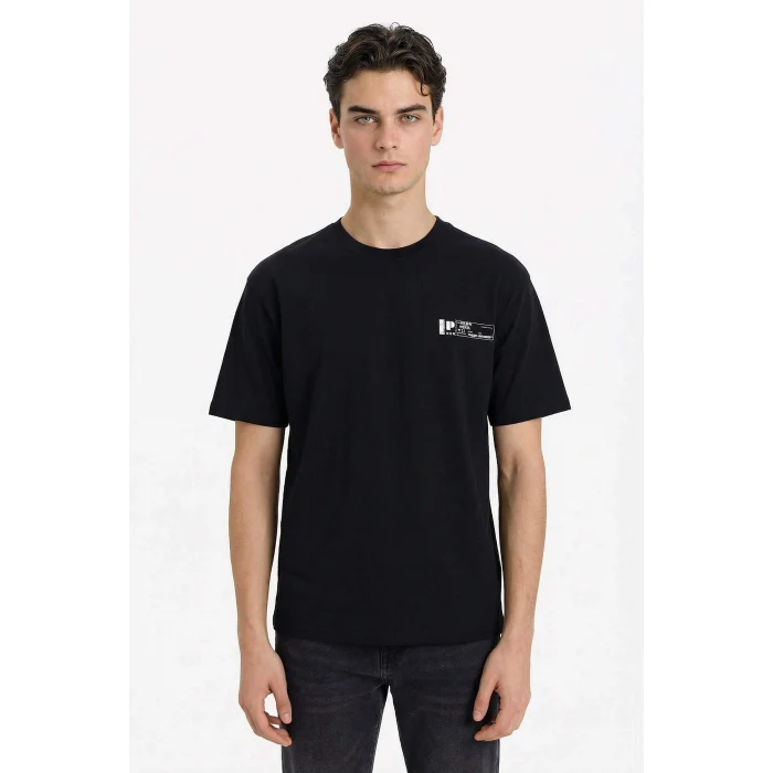 Defacto F8170AXBK81 Siyah %100 Pamuk Boxy Fit Baskılı Tişört