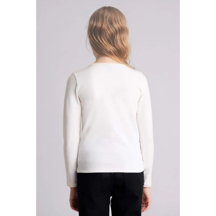 Defacto H3838A8ER105 Ekru Kpop - Demon Hunters Slım Fıt Tişört Kız Çocuk