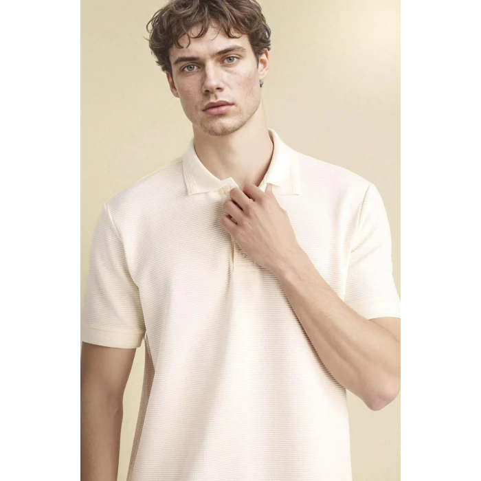 Defacto F9817AXER100 Ekru Kısa Kollu Polo Tişört