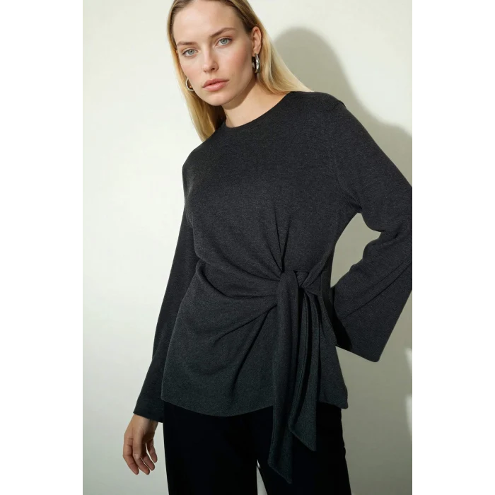 Defacto G2798AXAR169 Antrasit Regular Fit Bağlamalı Tişört