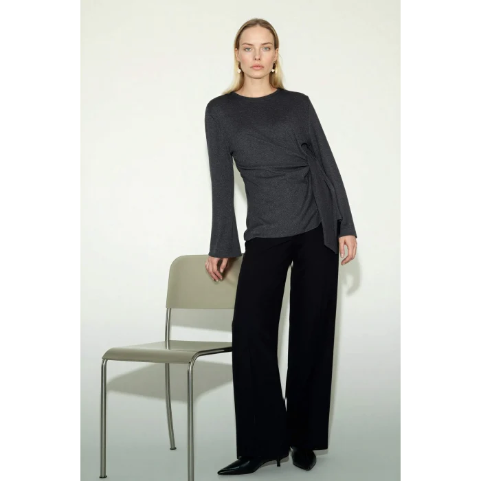 Defacto G2798AXAR169 Antrasit Regular Fit Bağlamalı Tişört