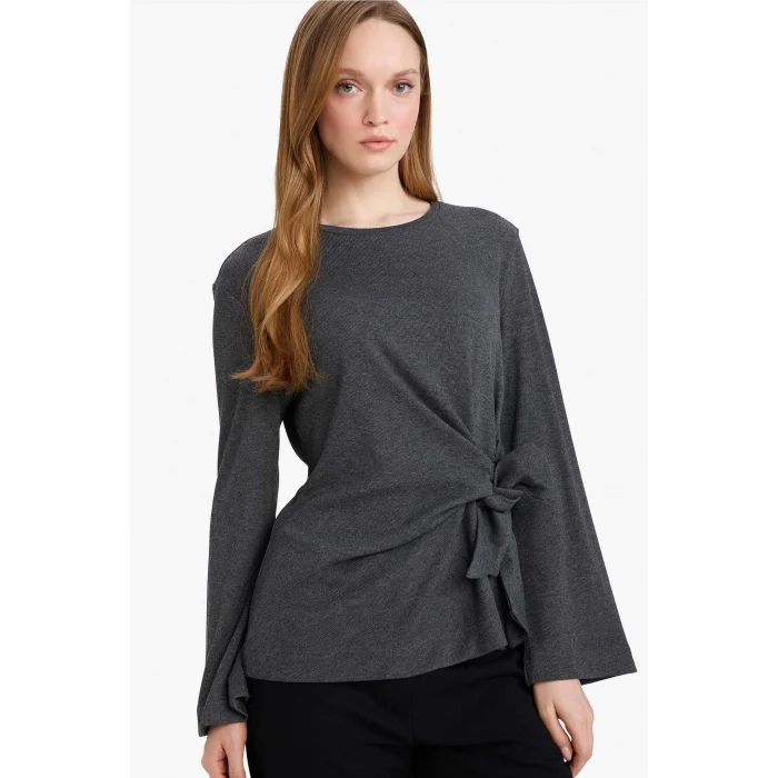 Defacto G2798AXAR169 Antrasit Regular Fit Bağlamalı Tişört