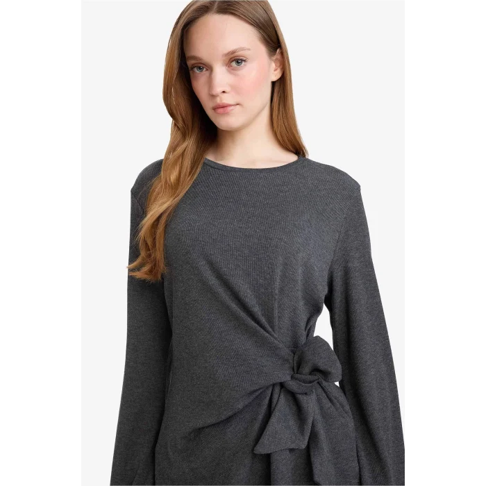 Defacto G2798AXAR169 Antrasit Regular Fit Bağlamalı Tişört