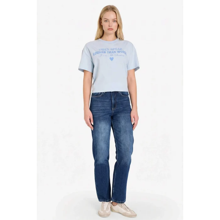 Defacto G5903AXBE772 Mavi Oversıze Baskılı Tişört