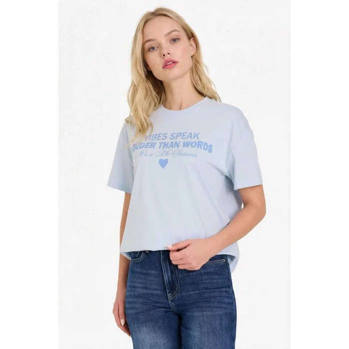 Defacto G5903AXBE772 Mavi Oversıze Baskılı Tişört