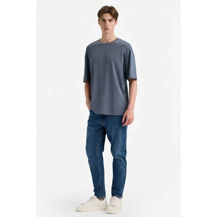 Defacto F9561AXIN269 İndigo Premium Boxy Fit Tişört