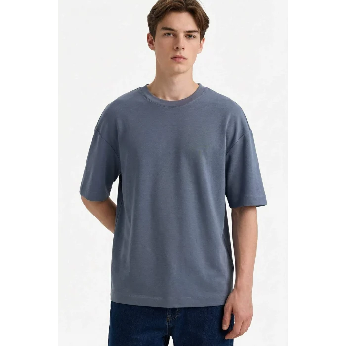Defacto F9561AXIN269 İndigo Premium Boxy Fit Tişört
