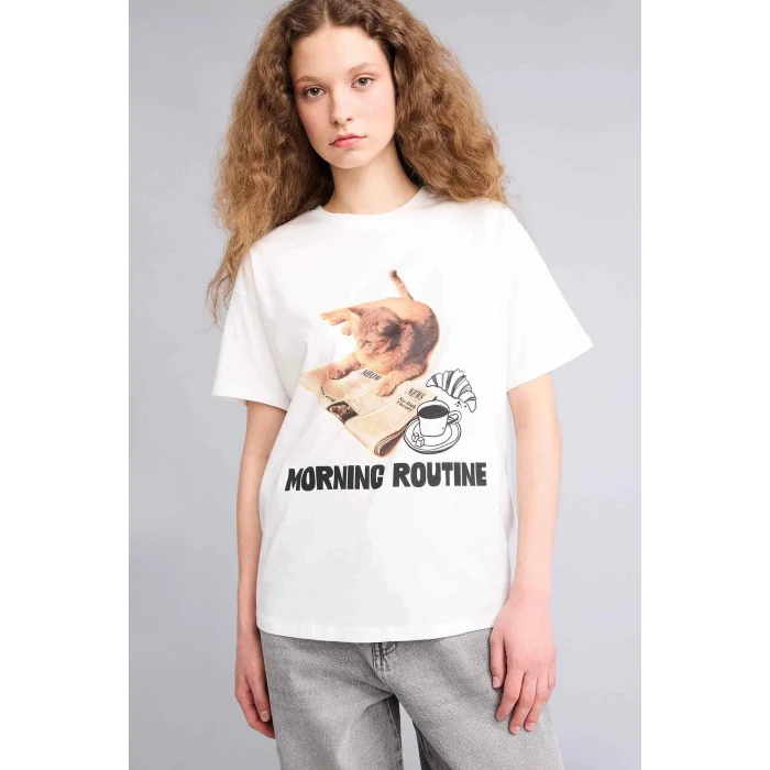 Defacto G9619AXWT32 Beyaz Oversıze Baskılı Tişört