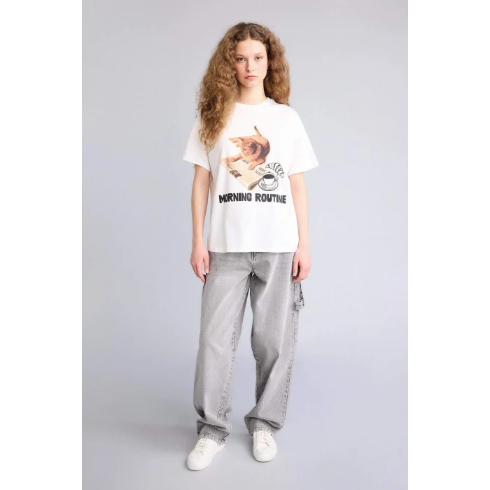 Defacto G9619AXWT32 Beyaz Oversıze Baskılı Tişört