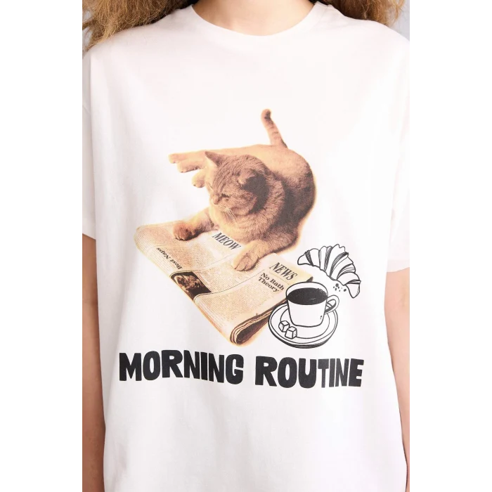 Defacto G9619AXWT32 Beyaz Oversıze Baskılı Tişört