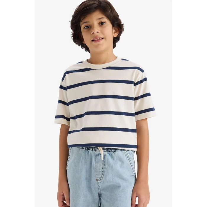 Defacto D7864A8IN245 İndigo Çizgili Tişört Erkek Çocuk